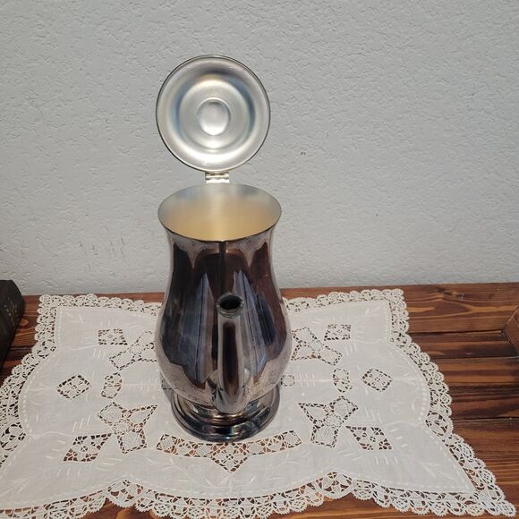 Vtg Oneida Silver Plate Coffee Tea Pot 10.75" Hinged Teapot round base US made - Picture 3 of 12